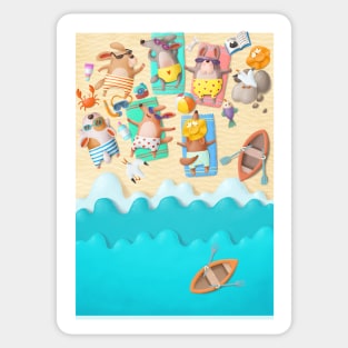 Cute dog friends chilling on the beach. Sticker